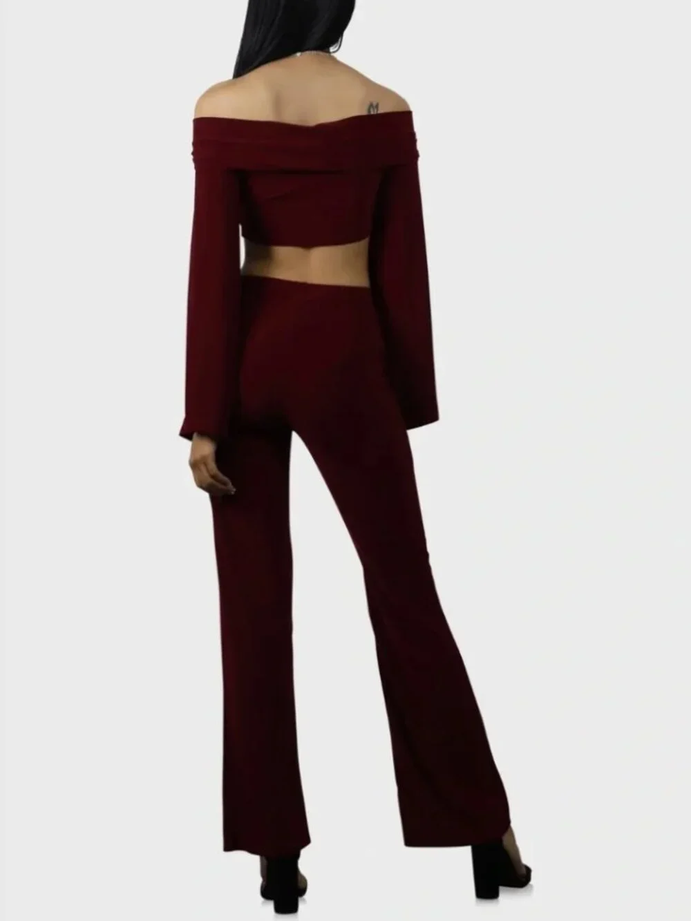 Burgundy Off Shoulder Bell Sleeve Crop Top Medium NWT